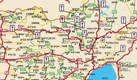 מפת ישראל - מפת כבישי ישראל, כולל יקבים בישראל - היקבים הגדולים בישראל
